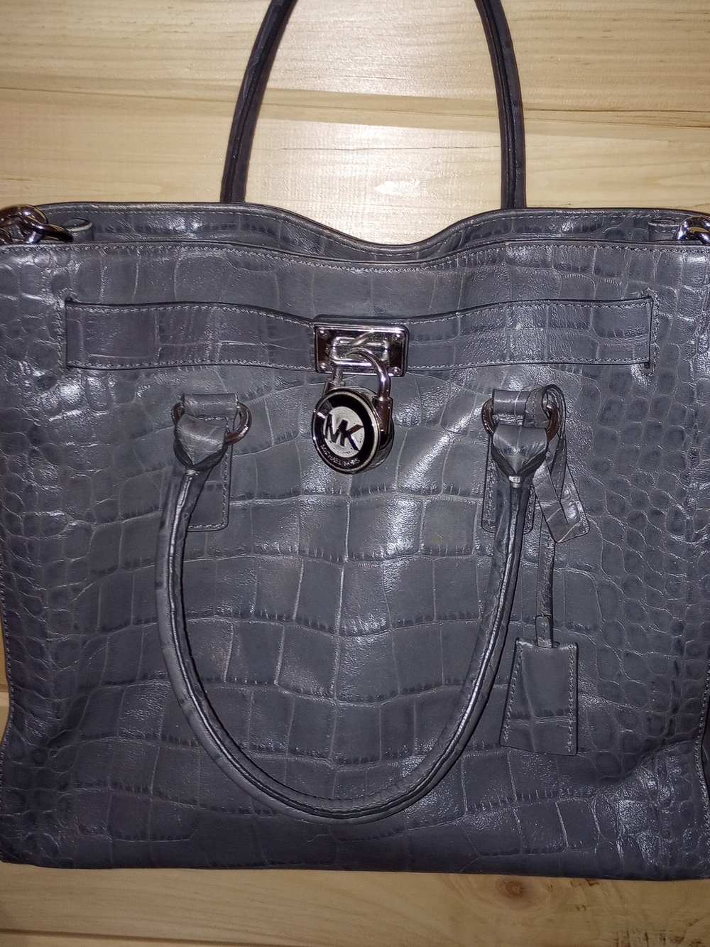 Michael Kors Gray Croc-Embossed Leather Tote